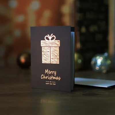 Christmas Mystery Black Gold Stamping Retro Style Folding Greeting Card with White Envelope Merry Christmas
