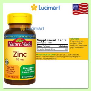 Viên uống bổ sung Kẽm Zinc 30mg Nature Made [Hàng Mỹ]