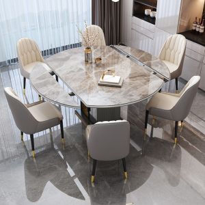 Slate Expandable Dining Table Set Household Modern Simple Folding Round Multifunctional Storage Retractable Simple Small Foldable Dining Table Chair Combination