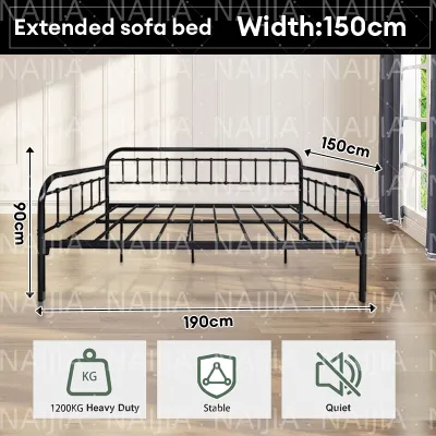 NAIJIA 6FT Iron Sofa Bed Single Metal Bed Frame Queen Bed Daybed Katil Bujang Katil Besi Katil Sofa Rehat (Black/White)沙發床架