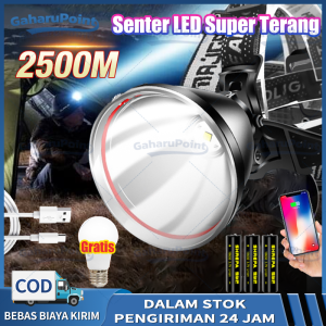 Senter Cas Super Terang Kepala Anti Air Jarak Jauh /Senter Kepala Led Super Terang/Senter Kepala Senter Bisa Di Cas Kepala Cahaya Terang Outdoor/ Senter Kepala jarak jauh super terang/Senter Terang Cahaya PUTIH Senter Jarak Jauh Free Bohlam