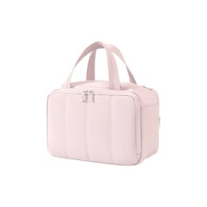 HUAGUES Dry-wet Separation Travel Toiletry Bag Adjustable Dividers Large Capacity Women Cosmetic Tote Space Saving Mesh Pocket Makeup Handbag Travel Use