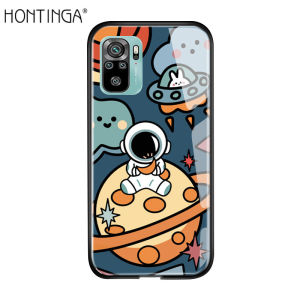 Hontinga Casing Case For Xiaomi Redmi Note 10 4G/Redmi Note 10S/Redmi Note10 Pro Case Cartoon Cute NASA Space Astronaut Phone Case For Boys Man Cases Tempered Glass Back Cover Casing Hard Case