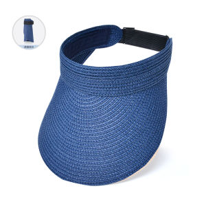 Fashion Woman Sun Hat Handmade Straw Visor Caps Empty Top Sun Hat Outdoor Beach Cap 13CM Big Brim Foldable Portable Roll-up Straw Cap