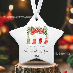 [COD] Christmas Pentagram Ornament Ceramic Blank Customizable Christmas Tree Decoration Holiday Ornament