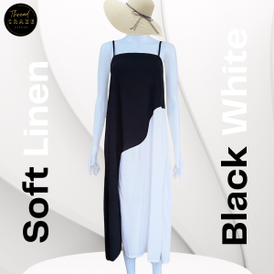 Dress & Dazzle Elegant Color Block Spaghetti Strap Maxi Dress in Soft Linen - Casual Versatile Womens Clothing (FreeSize M to Semi L)