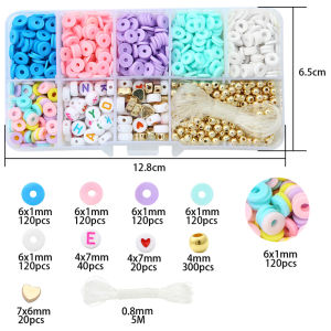 1100pcs/Box 6mm Polymer Fimo Clay Beads Alphabet Letter Beads CCB Round Ball Beads Heart Charm with Elastic String for home living Bracelet DIY Jewelry Making Beads Kit Accessories