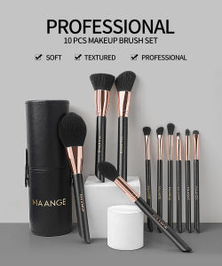 MAGEFY 10pcs Professional Black Makeup Brush Set with Bucket Cosmetics Foundation Powder Eyeshadow Concealer Blush Make Up Brush Kit Tools