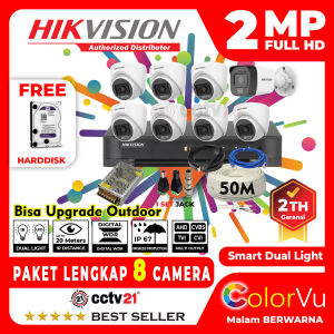 Paket CCTV HIKVISION 8 Channel Kamera 2MP Colorvu Smart Hybrid Dual Light Kabel100M Harga Promo cctv21