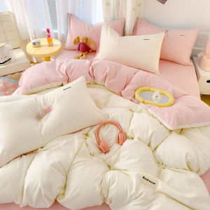 ins Simple Princess Style Washed Cotton Four-Piece Bedding Set Dormitory Student Dormitory Duvet Cover Bed Three-Piece Set LZD
