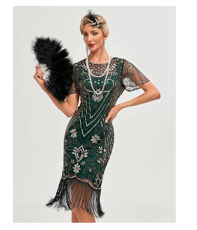 1920s Flapper Dress Plus Size S-4XL Women's Fashion Vintage Great Gatsby  Color Sequin Tassel 20s Party Dress Women Mesh Costume