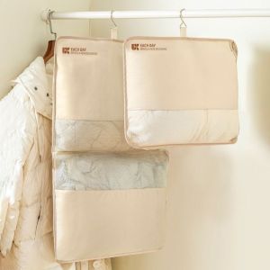 YINGXING Visible Hanging Clothes Organizer Mesh Large Capacity Clothes Hanger Bag Multi-functional Space Saving Down Jacket Storage Bag Home