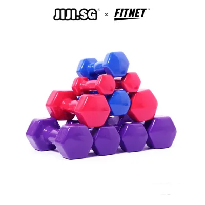 (JIJI.SG x FITNET) VINYL Dumbbell (INDIVIDUAL) 0.5-5 KG Colorful dumbbells For Ladies/ Hexagon Shape With Vinyl Coating