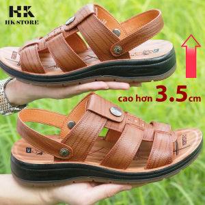 Dép xăng đan nam da bò đế kếp cao 35cm - khâu may chân quai chắc chắn - kiểu dáng lịch sự - hàng chính hãng HK.STORE (sd02)