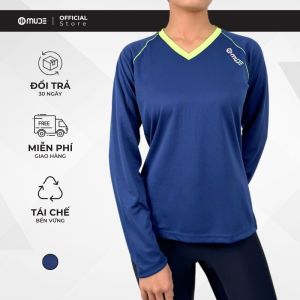 Áo Thun Thể Thao Nữ Dài Tay Xanh Navy -Thấm Hút Mồ Hôi Mặc Nhẹ Êm Nhanh Khô