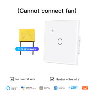 （3Days Arrive）Tuya WiFi Smart Light Switch Glass Touch Control Fireproof No Neutral Wire Required Remote Control Work With Alexa Google Home 2/3/4 Way Connect to Fans