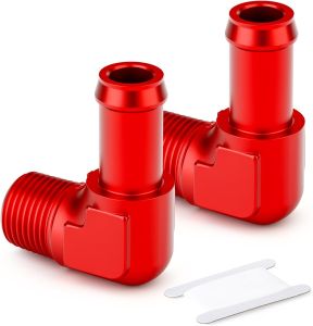 GASHER 2PCS 1/2" NPT Male to 5/8" Barb 90 Degree Hose Fitting Fuel Line Adapter Aluminum Alloy Red Anodized