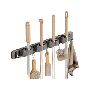 Tổ chức Lưu trữ phòng tắm-Giá treo chổi lau dính với kẹp có thể điều chỉnh cho chổi giẻ lau sàn vắt trong nhà vệ sinh nhà bếp nhà để xe vòi hoa sen (1 giá đỡ)