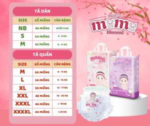 (Combo 2b )Bỉm tã dán quần MOMO DIAMOND ORGANIC đủ size từ S -XXXL tinh chất hoa anh đào