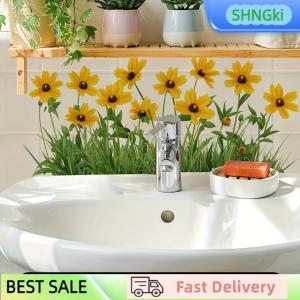 SHNGki Fresh Floral Pattern Sink Area Background Wall Sticker Bathroom Wall Decoration Self-Adhesive Removable Waterproof Creative Sticker