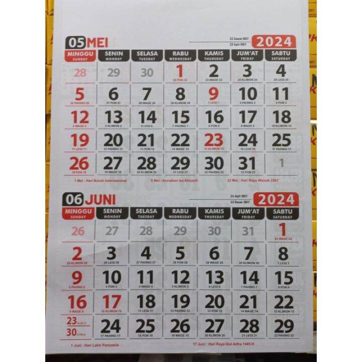 Kalender 2024 / Kalender Dinding 2024 Kalender 2 Bulanan 6 Lembar ...