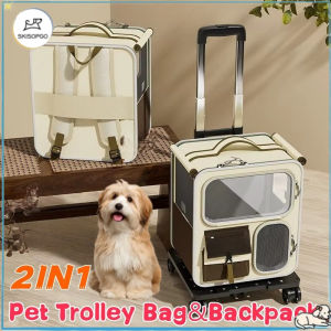 SKISOPGO Pet Trolley Bag with Wheel Detachable Pet Trolley Bag Outing Pet Backpack Outdoor Trolley Case