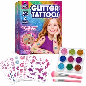 PURPLE LADYBUG Glitter Tattoos for Kids - 175 Designs Glitter Tattoo Kit Temporary Fake Tattoos for Kids Fun 6 Year Old Girl Birthday Gift Girls Toys Age 6-8 Ideas Craft for Girls 8-12 175 Designs & 9 Colors Easy Application Skin-Safe Glitter Tat