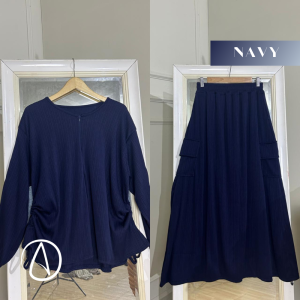 JUMBO Set Rok Busui Serut Cargo Knit Condru Oneset Serut Samping Nyaman Setelan Bahan Knit Terbaru