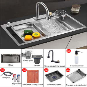 Lucky star Mall kitchen sink SUS304 stainless steel sink with waterfall pull-out faucet sink home sink