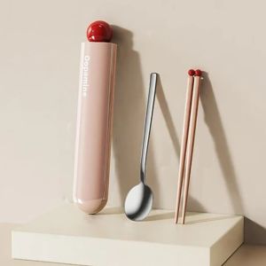 Portable Style Camping Cutlery Set With Storage Box Cute Student Built-in Silent Slot Tableware Set School