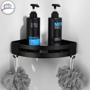 RAK HOME ชั้นวางของเข้ามุม ชั้นวางของในห้องน้ำ ชั้นวางของอเนกประสงค์ ชั้นวางของอลูมิเนียมสีดำอบเคลือบสี 5 ชั้น ไม่เป็นสนิมฟรีกาวตะปู