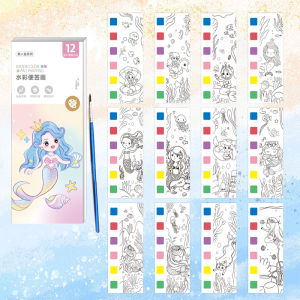 12 Sheets Mini Painting Colouring Book Set with Paintbrush Graffiti WaterColor for Kids Water Painting Book for Toddlers DIY Book Marks