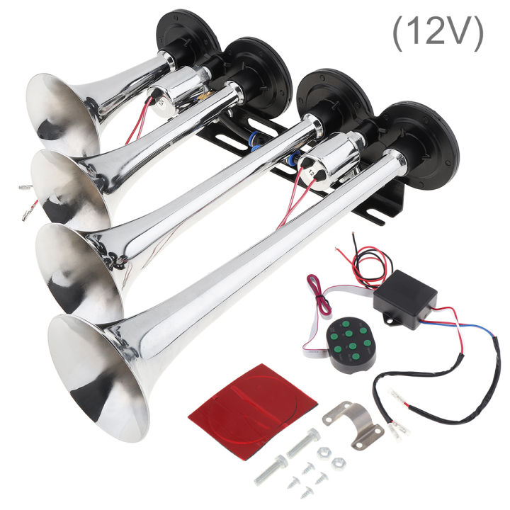 Car Air Horns 12V Super Loud 8 Sounds Style Alarm 4 Trumpet Air Horn