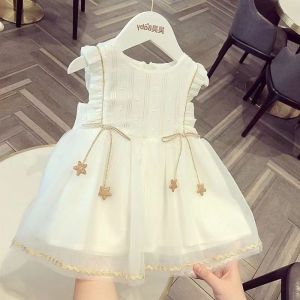 Baby Kids Girls Princess Toddler Gauze Baptismal Lace Sleeveless Bowknot Christening Dress Birthday Wedding Dresses For  1-4 Years