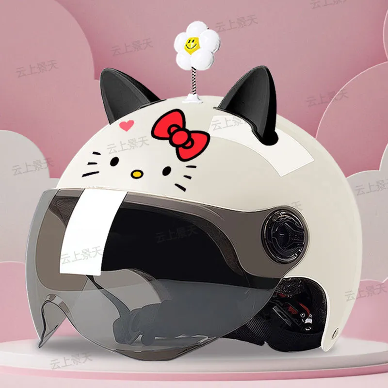 Kawaii Sanrios Hello Kitty Motorcycle Electric Bicycle Helmet With
