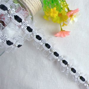 EASYEAH Lace Fabric Trim Polyester Bead Embroidery Decorative Strap DIY Lolita Style Flower Embroidery Lace Home
