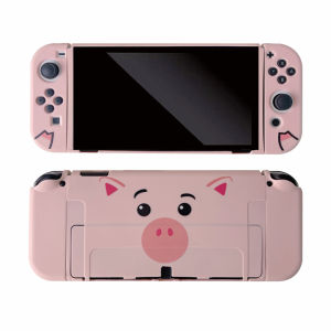 หมูลายการ์ตูนสีชมพูเคสสำหรับนินเท็นโดสวิตช์ OLED/Switch/Switch Lite เคสป้องกัน TPU แบบแยกเคสการ์ตูนป้องกันรอยขีดข่วนเคสนินเท็นโดสวิตช์ OLED/Switch Lite