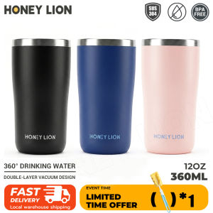 HoneyLion-One Hand Open Travel Mug 360 Degree Drinking Lid 12oz Stainless Steel Leakproof Coffee Cup for Driving Work and Outdoor