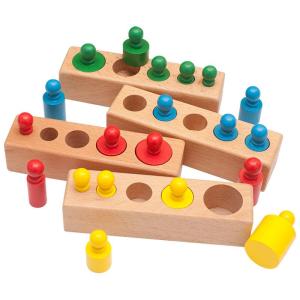 Set of 4pcs Knobbed Cylinder Blocks Kids Montessori Educational Toys / wooden socket/ Knobbed block/  Early Math