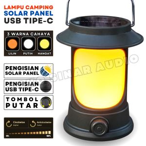 Lampu Lentera Tenaga Surya & USB Tipe-C MITSUYAMA Petromak Lampu Camping Solar Panel 3 Warna Cahaya MS-1039 | TOKO SINAR AUDIO