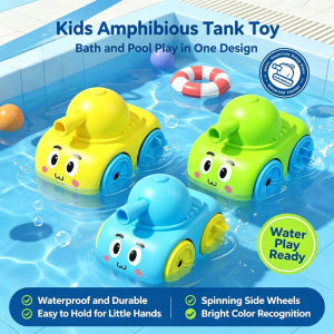 Wind Up Amphibious Tank Toy Kids Bath Water Play Toy Land Car for Toddler Infant Bathtub Shower Play