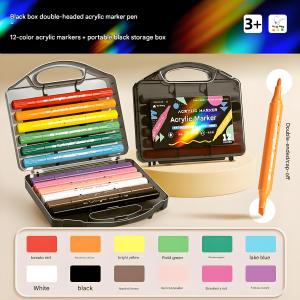 12/24 color double-head acrylic marker color brush student art painting paint pen safe washable color pen with storage box