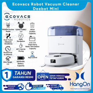 Ecovacs Deebot Mini Robot Vacuum Cleaner Compact But Powerful with LDS LiDAR & Line Laser Anti Tangle Technology ZeroTangle 2.0 Anti-Tangle Tech Vakum Sapu Mop Pel 9000Pa 45℃ Hot Air Drying