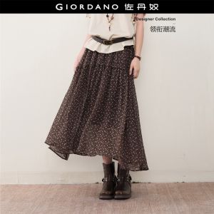 Giordano Women Floral elastic waist chiffon maxi skirt Free Shipping 18466611