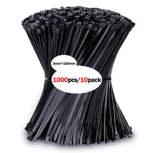 1000pcs/10pack Heavy-Duty Nylon Cable Ties Black High-Quality Zip Ties Cable Strap