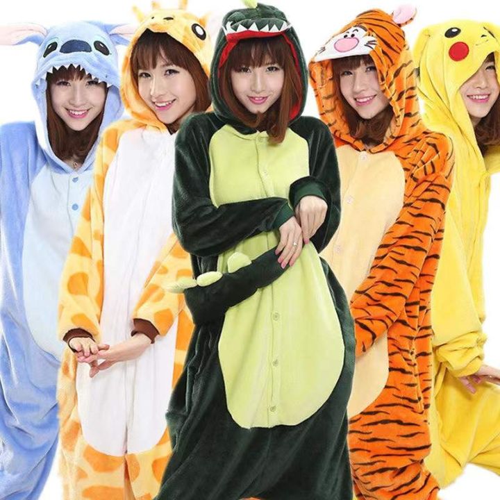 Winter Adults Animal Dinosaur Onesies Women Men Pajamas Stitch Tiger ...