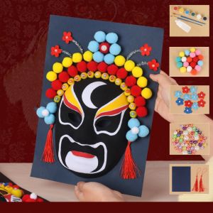 BLESSFUL Full Face Beijing Opera Craft Material Decorative Ornaments Self Made Kids DIY Paint Durable Tassels Chinese Unpainted Set Cosplay
