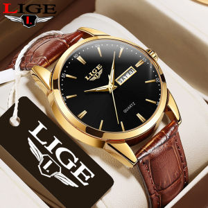 LIGE Luxury Men Watches Couple Watch Women Original Casual Waterproof Leather Luminous Quartz Watch+Box