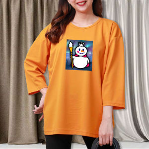 Mixue Es Atasan Kaos Wanita Dewasa Jumbo Lengan 3/4 Oversize Kekinian Viral Korean Style Premium