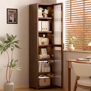 Rental Simple Bookshelf Floor Household Bookcase Heightened Narrow Style Living Room Storage Storage Cabinet with Cabinet Door Anti-dust Bookshelf